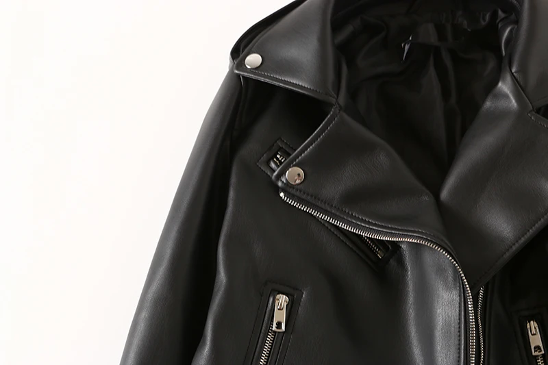 Women Black Leather Jacket Spring Autumn Lapel Short Moto Biker Coat Female Slim Long Sleeve Streetwear Faux Leather Jackets