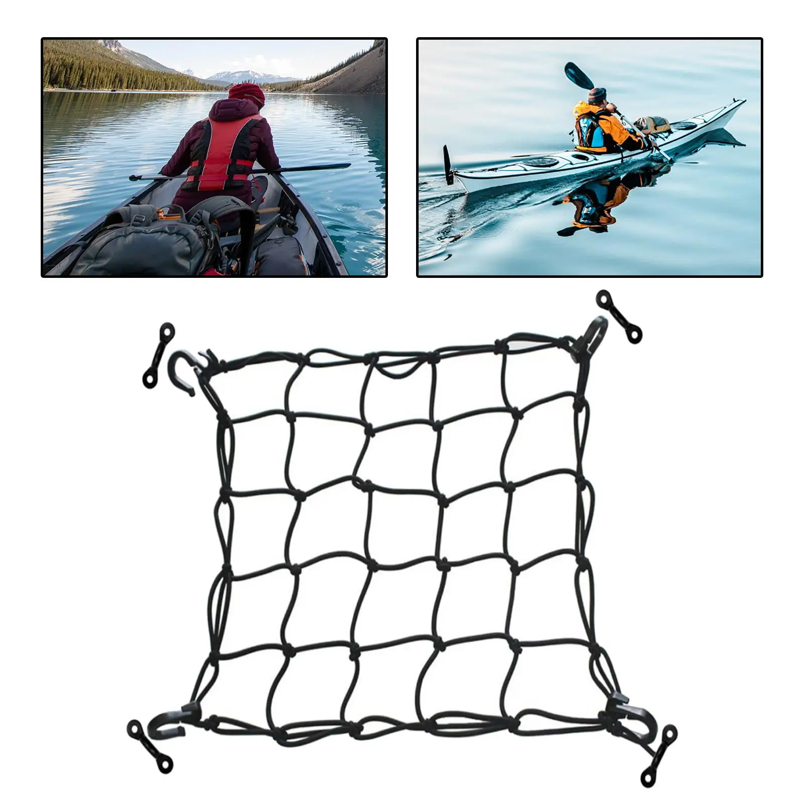 Elastic Deck Cargo Net Kayak for Canoe Mesh 4 Hooks Marine Rigging Bungee