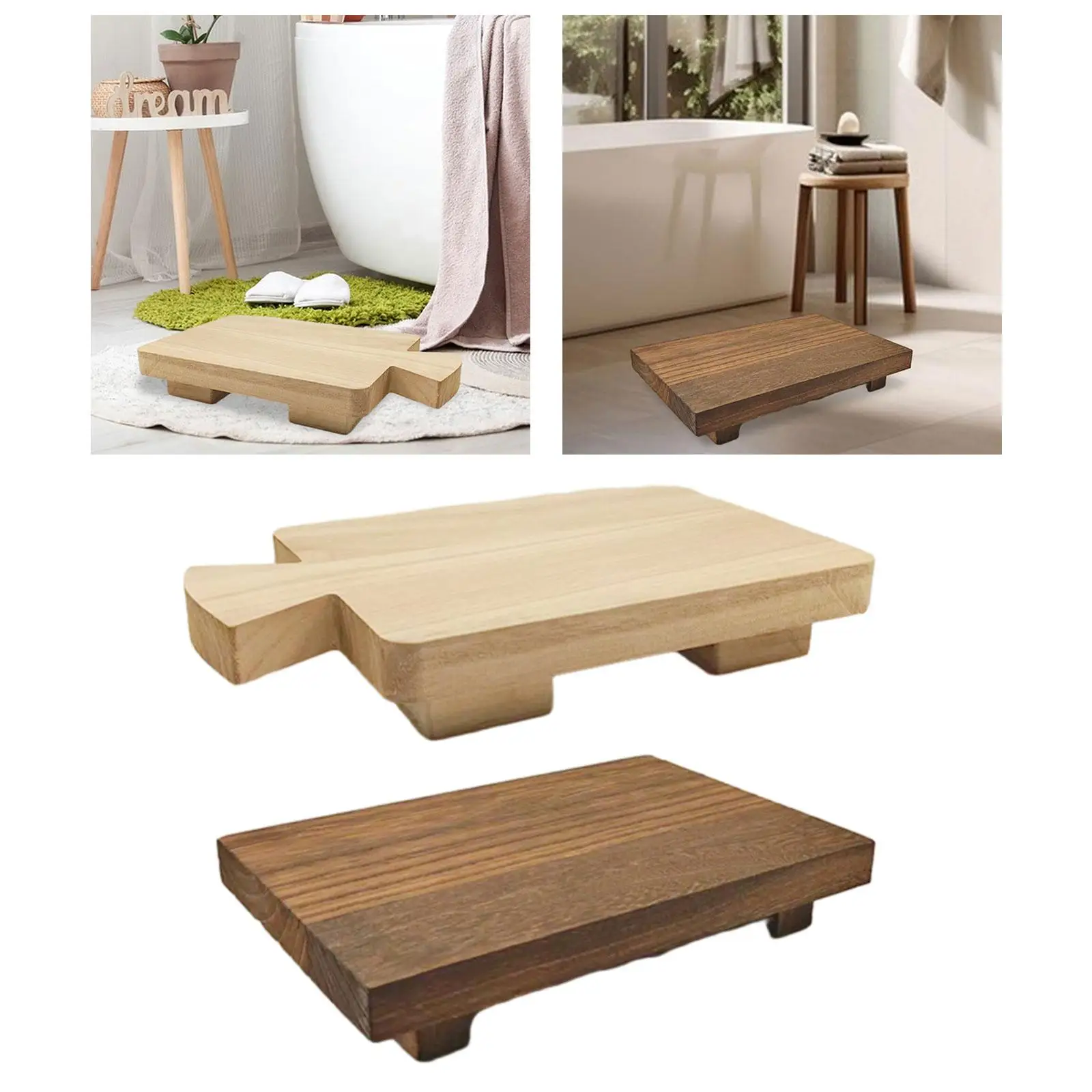 Wooden Pedestal Stand Rustic Footed Tray for Tabletop Indoor Kitchen Counter