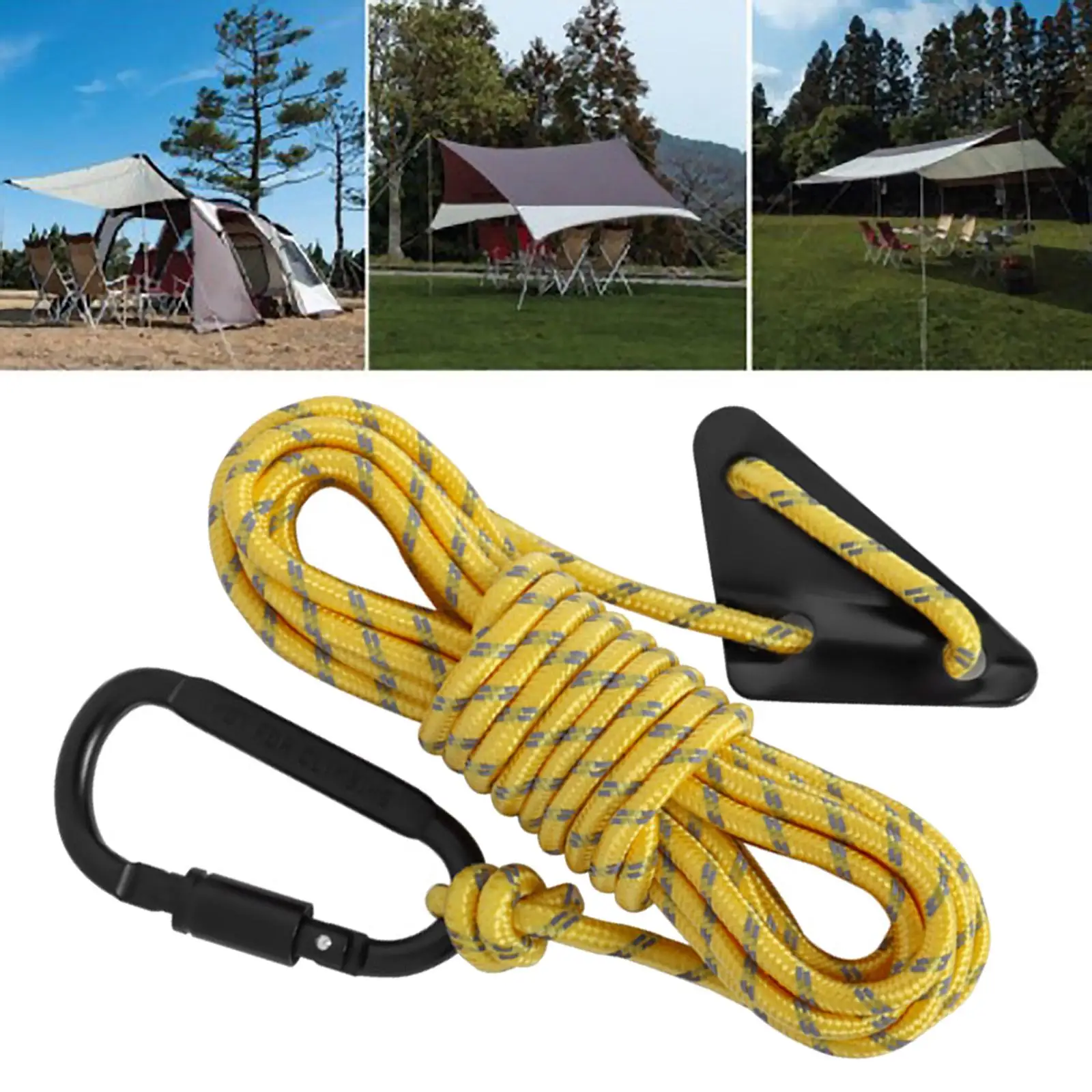 Guyline Tent Rope Reflective with Rope Tensioner and Carabiner, Tent Cord for