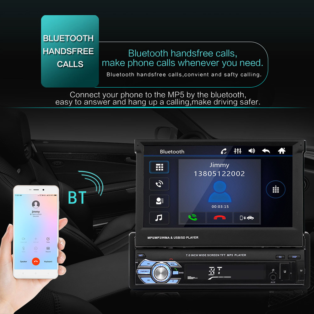 Sa59cad6f59ed47d0a39b311e286369a6A 7" inch Touch Car Radio CarPlay Android Auto Automatic Retractable Screen Car MP5 Player 1Din Stereo Autoradio Multimedia Player
