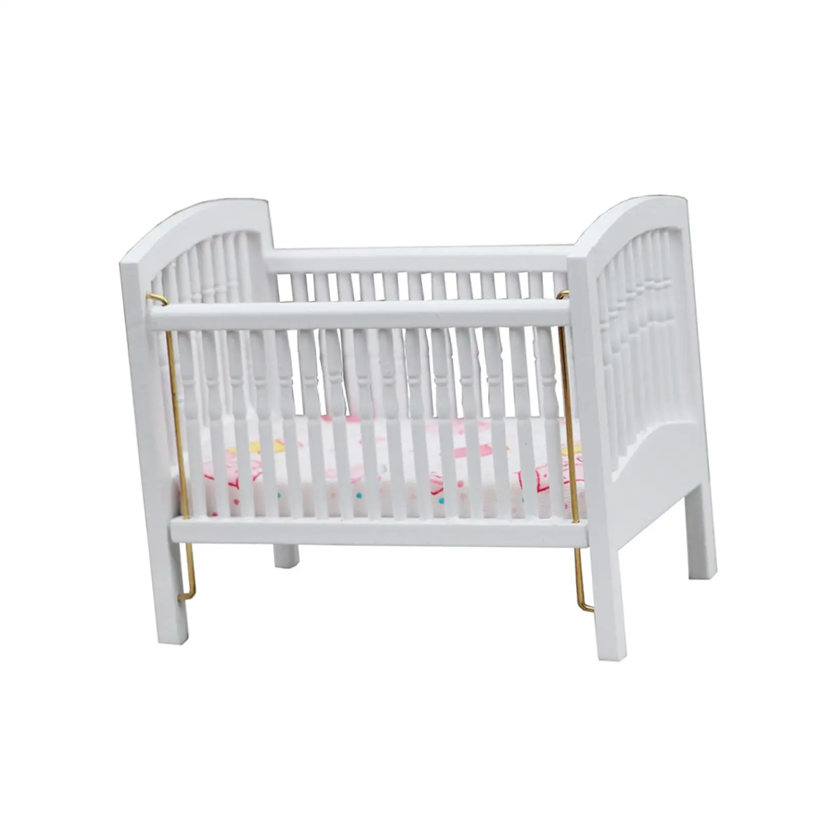 Simulation 1/12 Scale Miniature Crib with Mattress Bedroom Accessories Toy