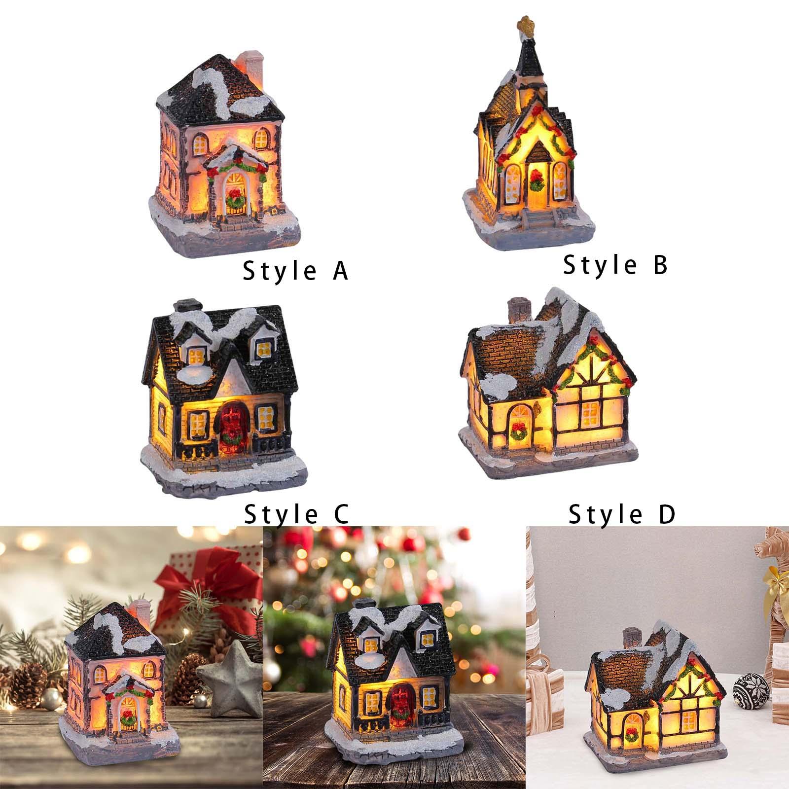 Christmas Snow Light up House Xmas Miniature Illuminated Desk Decorations for