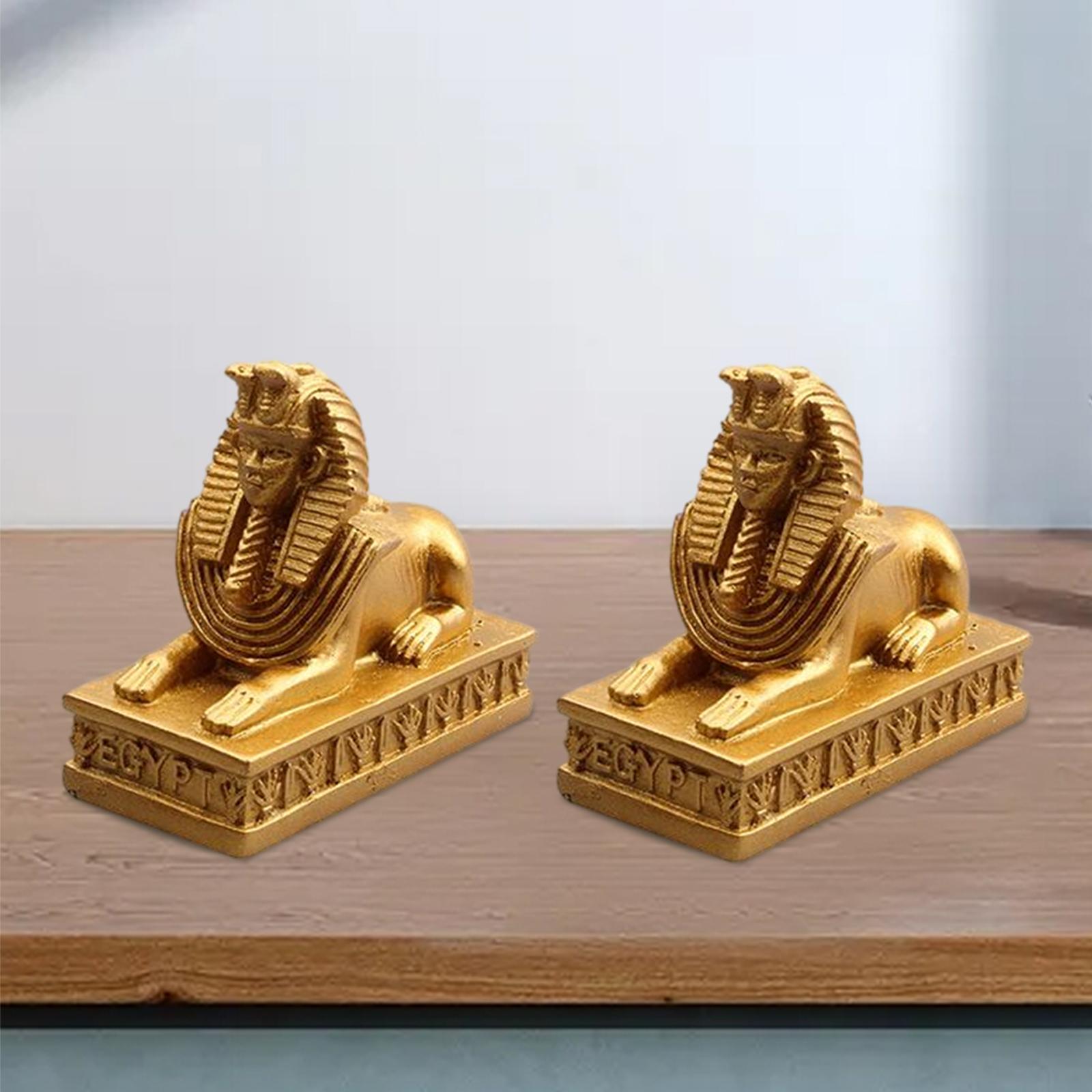 2Pcs Sphinx Statues Sculpture Egyptian Figurines Mythology Pharaoh Cabinet Decoration