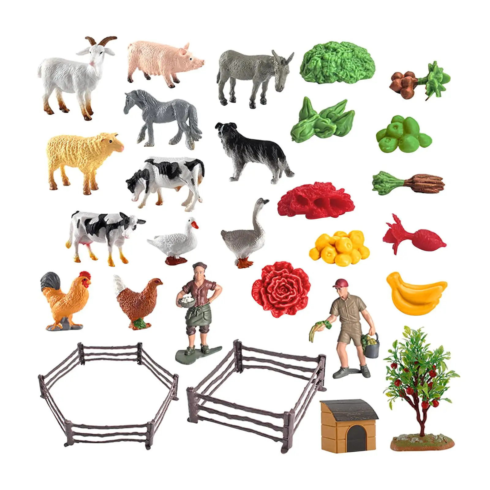 36Pcs Sand Table Farm Scene Decorative Display Supplies Breeder Figure Vegetables Decoration Toy DIY Statue for Micro Landscape