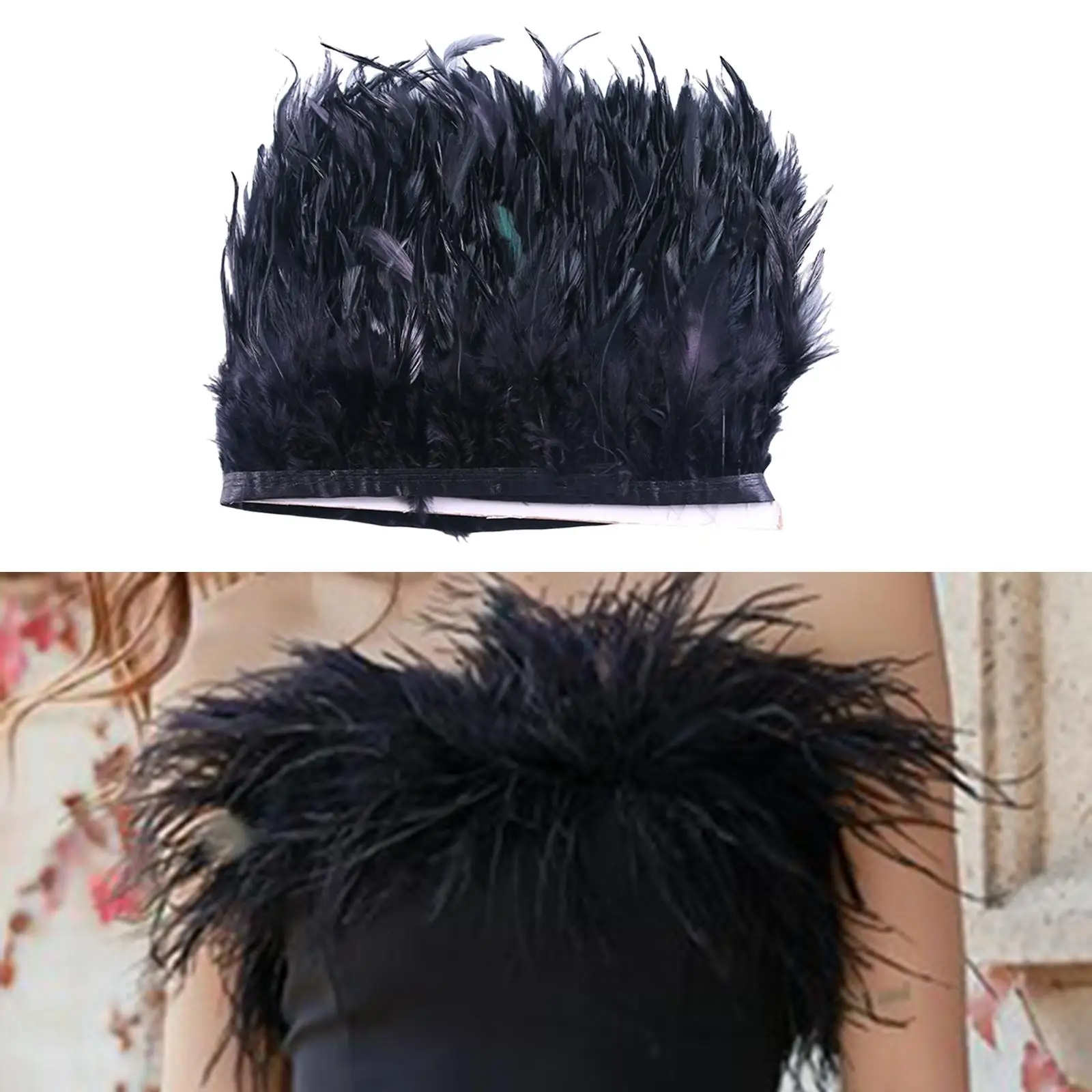1 Meter Artificial Feather Fringe Trims Ribbon Dyed Black Cloth Edge Beautiful DIY Costume Dress Sewing Crafts Wide Usage