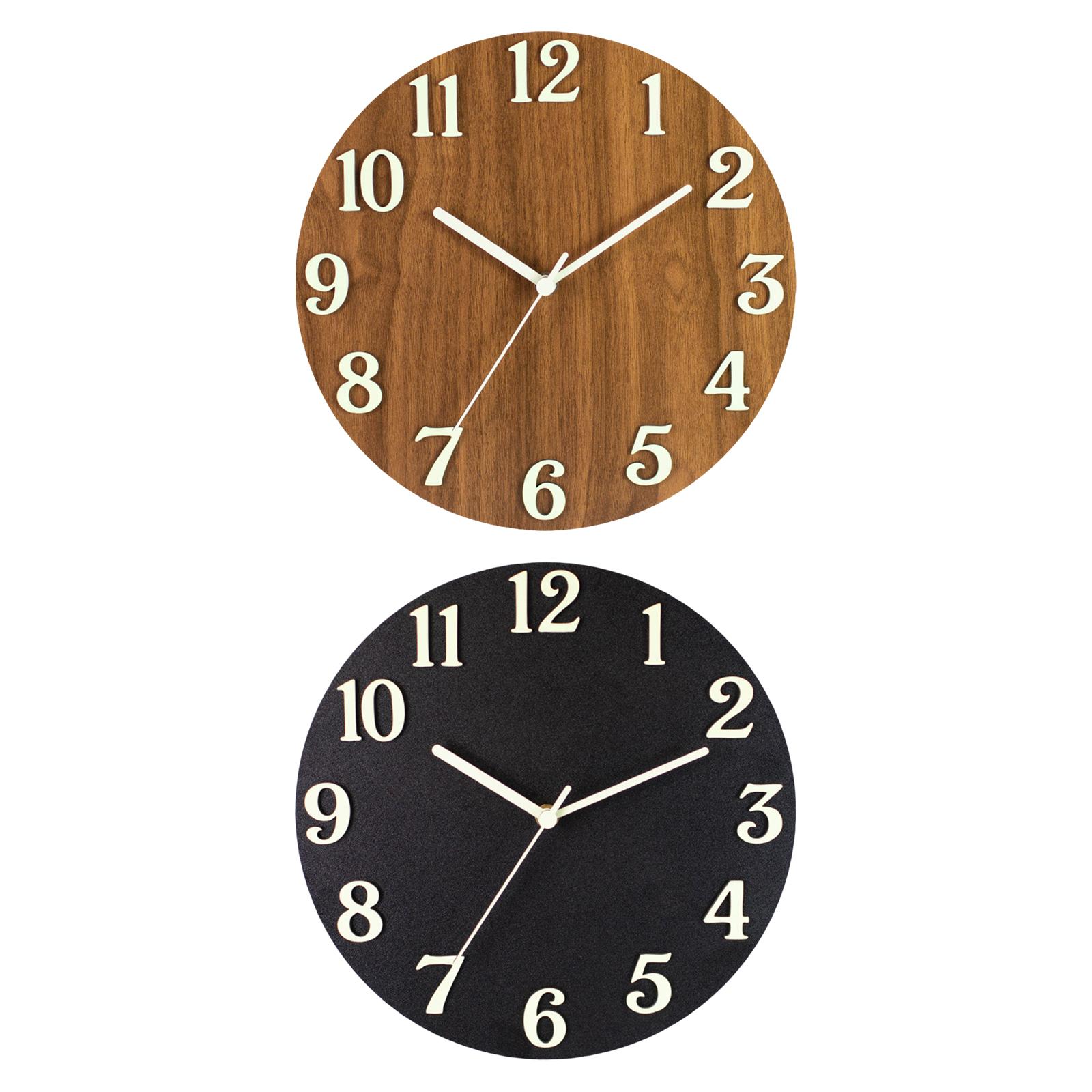 Simple Luminous Wall Clock Wooden Hanging Clock Light in The Dark Non Ticking Silent Battery Operated for Home Bedroom Kitchen