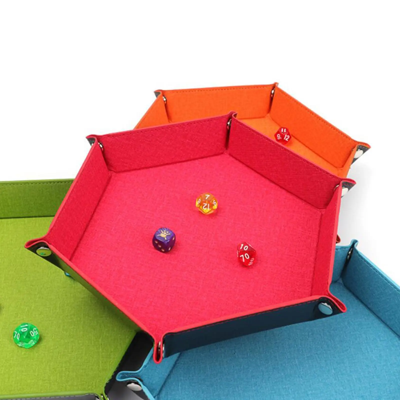 Foldable Dice Tray Box Holder PU Leather Folding Hexagon Coin Square Tray Dice Game for Earbuds Table Games Snacks 12 Colors