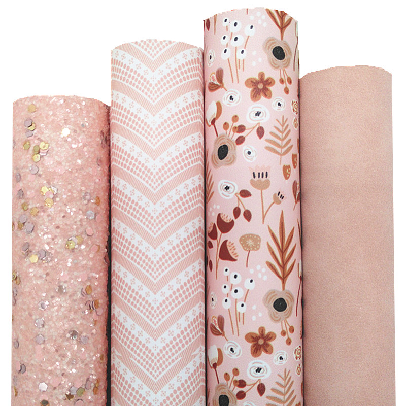 Description Picture 2 of itemPink Glitter Leather Sheets Suede Faux Leather Flowers Lace Stripes Custom Synthetic Leather Felt Back For Bow DIY 21x29CM Q1576