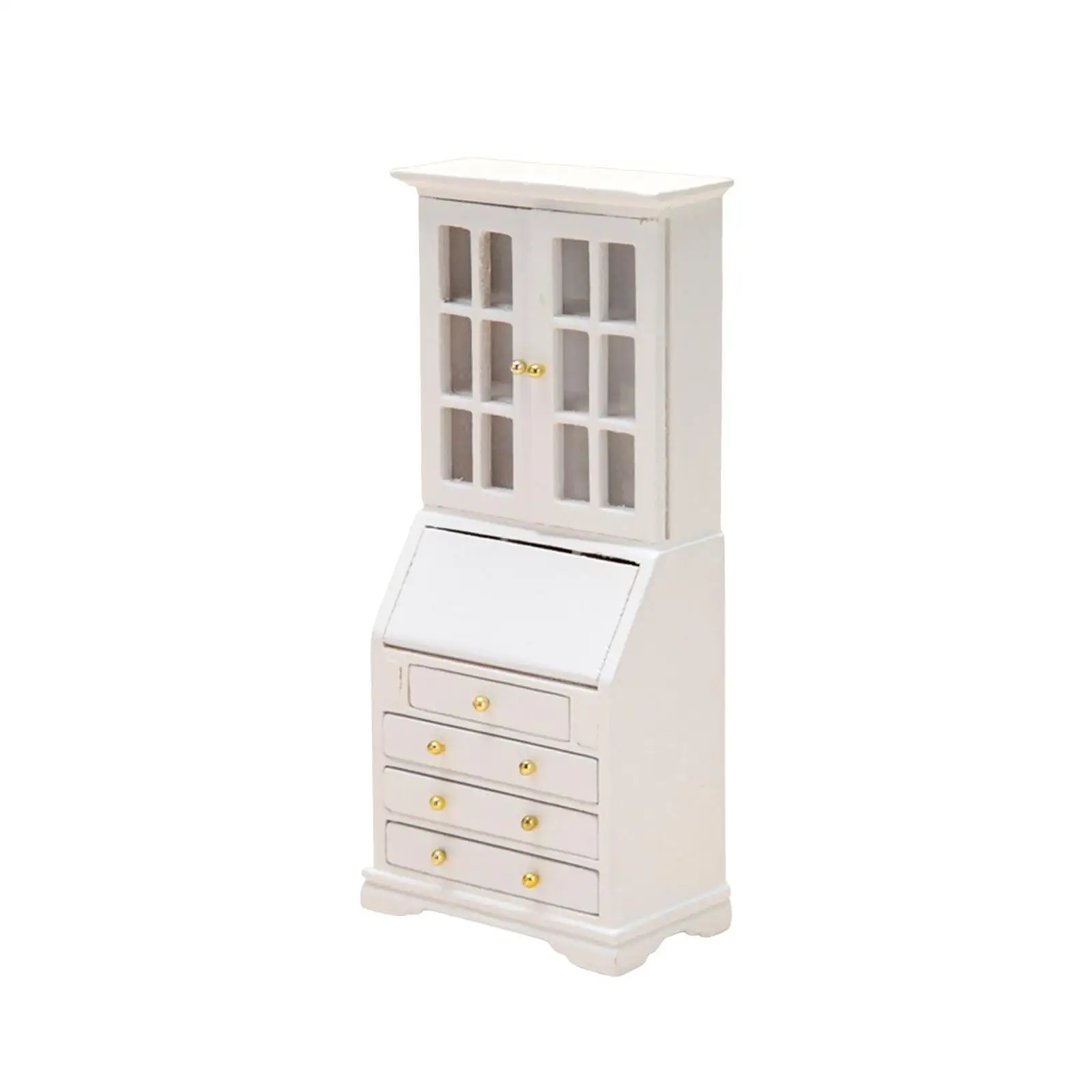 1/12 Dollhouse Bookcase Storage Cabinet Wood Model for Living Room 7x3.8x15.6cm Professional Simulated Landscape Delicate