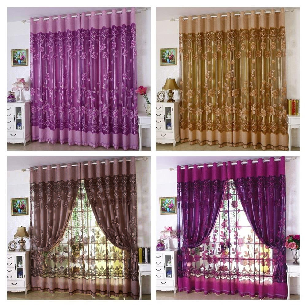 Title 1, Leaves Sheer Curtain Tulle Window Voile Drape ...