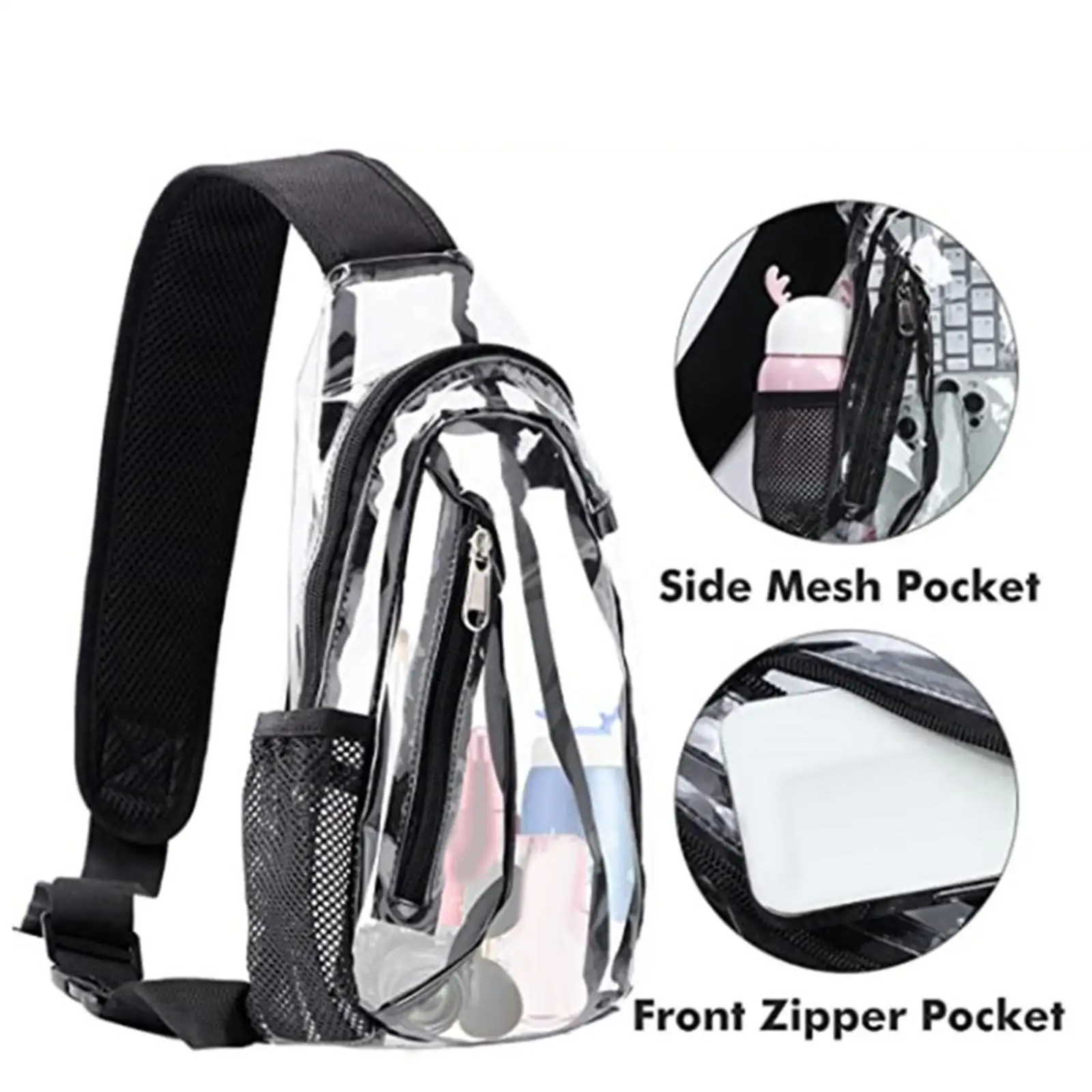 Clear Bag Adjustable Shoulder Strap Handbag Purse for Sports Men Beach