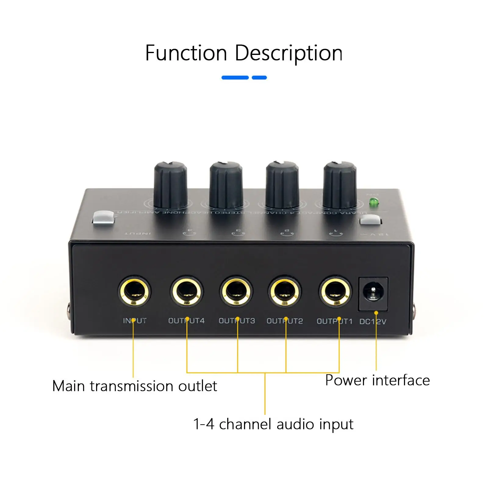 Compact Stereo Headphone Amplifier Stereo Audio Amplifier 4 Channels Low Noise Headphone Splitter Amplifier for Studio and Stage