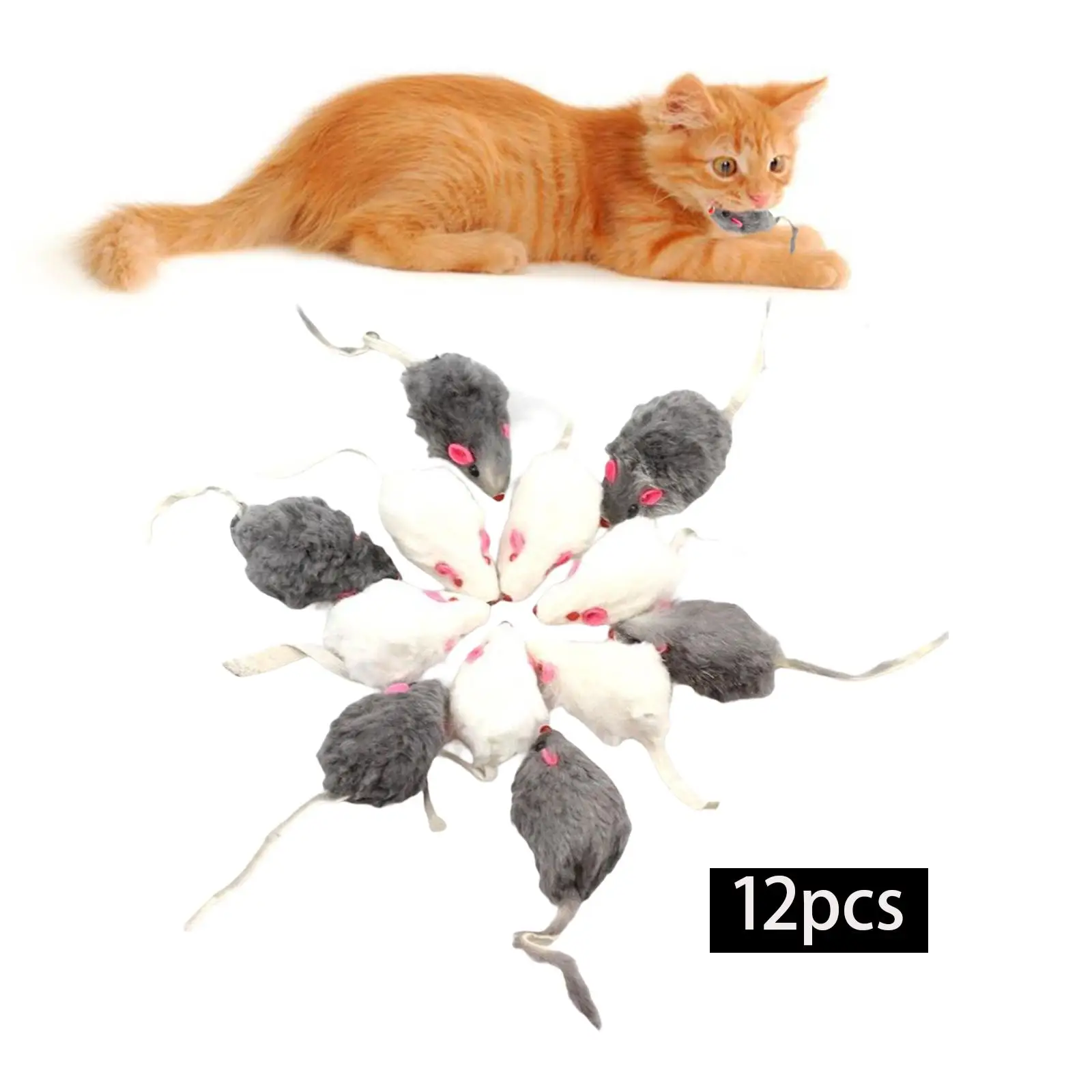 12 Pieces Cat Mice Toy Kitty Chew Toy Soft Stuffed Animals Teaser for Cats and Kitten Training