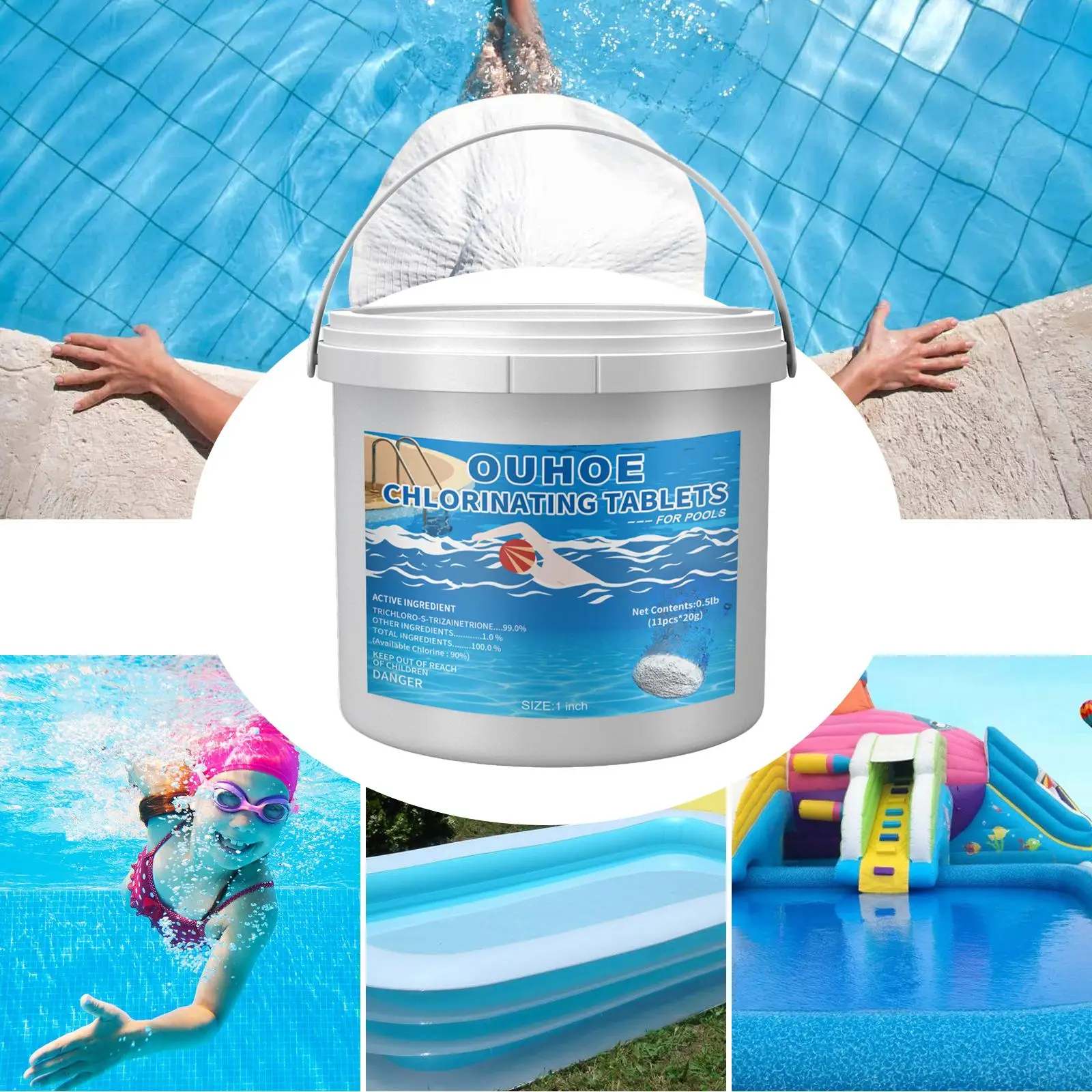 Pool Chlorine Tablets Swimming Pool Disinfection Natural Safe Stabilized 