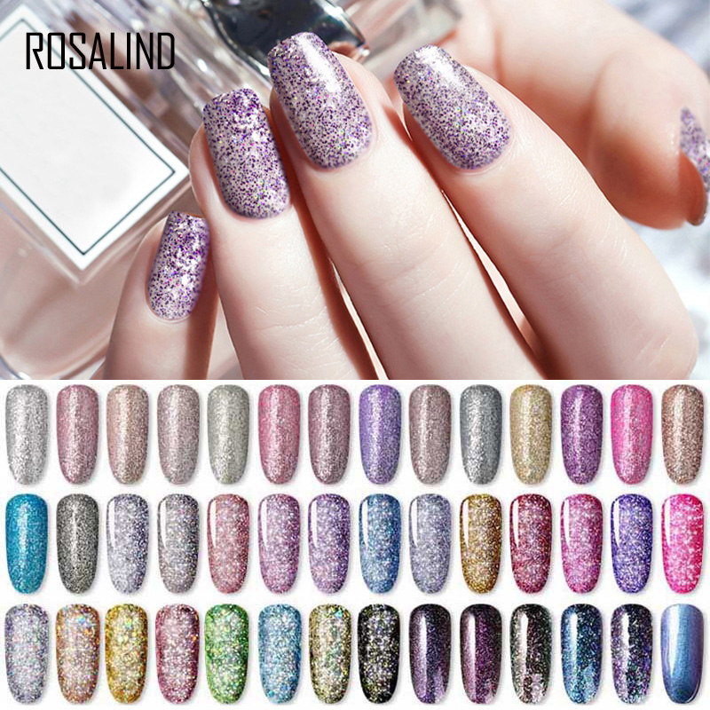 Best of ROSALIND Glitter Enamel Gel Polish Shiny Hybrid Varnishes Strobe For Painting Nails Art Design Diamond Rainbow Base Top 5ml Reviews & Tips