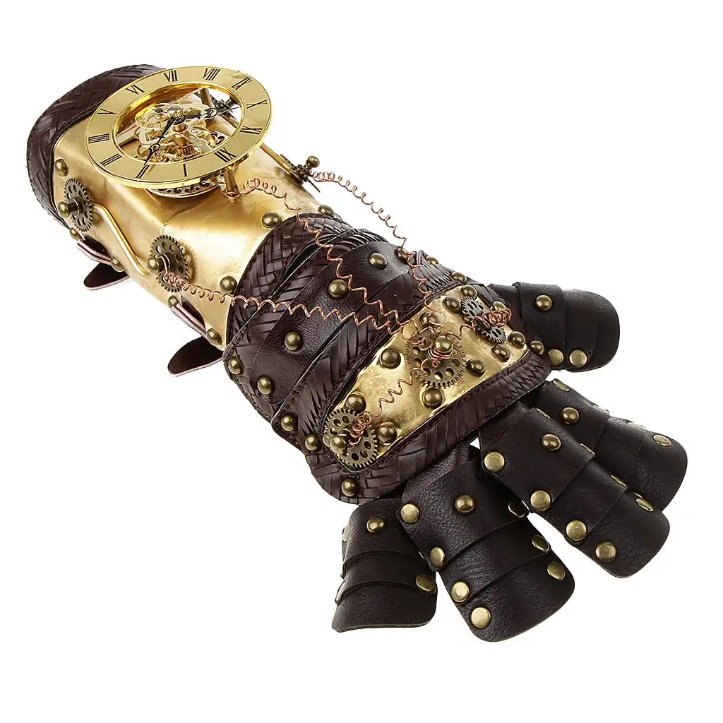 Vintage Gothic Steampunk Leather Arm Band Cuff Metal Covered Long Gloves  Pirate Costume