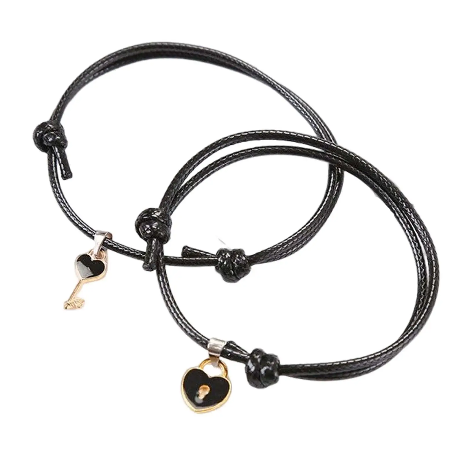 Heart Decor Matching Bracelets Set 2 Pieces Comfortable Accessory Adjusted Length 16cm-25cm