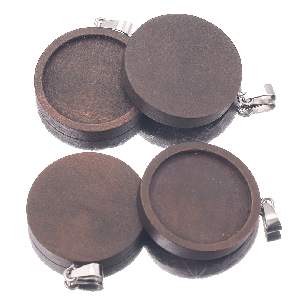 10 Stück 20/25/30 mm braune Holz-Halsketten-Anhänger-Fassung, Cabochon-Cameo-Grundtablett, Lünette, blanko, passend für die Schmuckherstellung – Detail 7