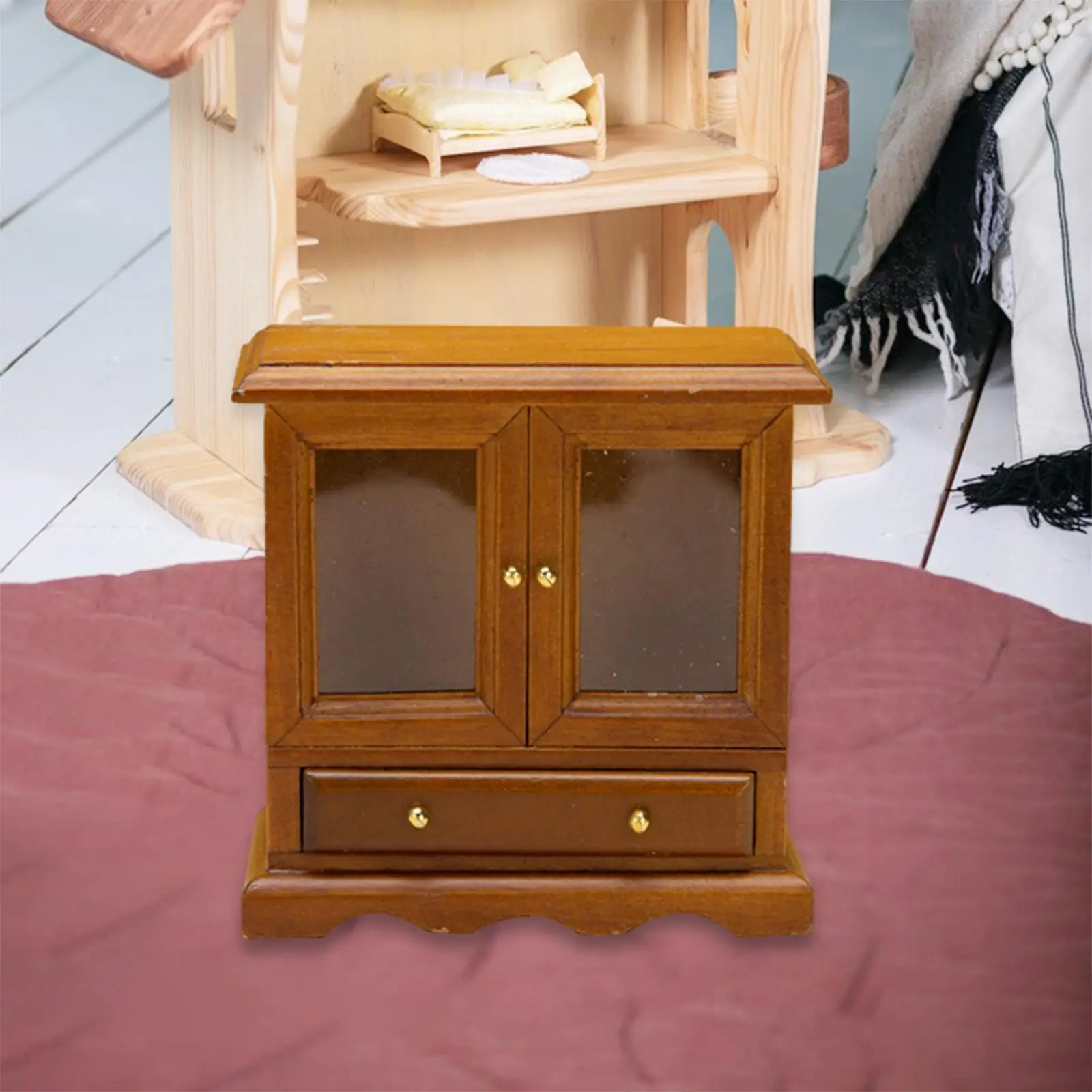 1:12 Scale Doll House Kitchen Sideboard Floor Cabinet Miniature Wooden Frame