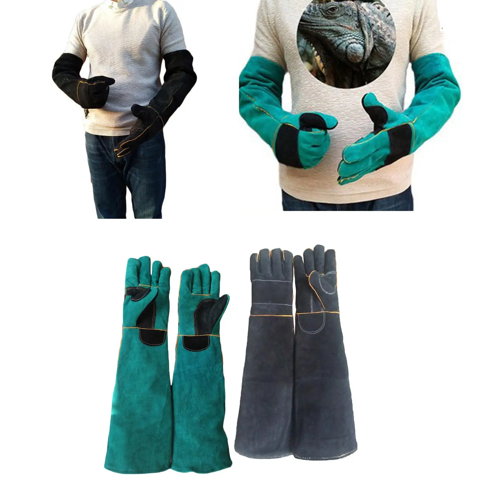 Animal Handling s  Thickened Cowhide , Double Leather Finger s & Backs for  , /Wear/Tear Resistance 60cm