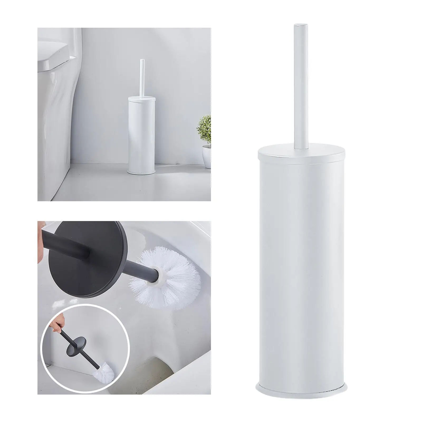 Toilet Brush with Holder Minimalist Space Saving Durable Bristles with Splashproof Cover Decorative Standing Toilet Scrubber