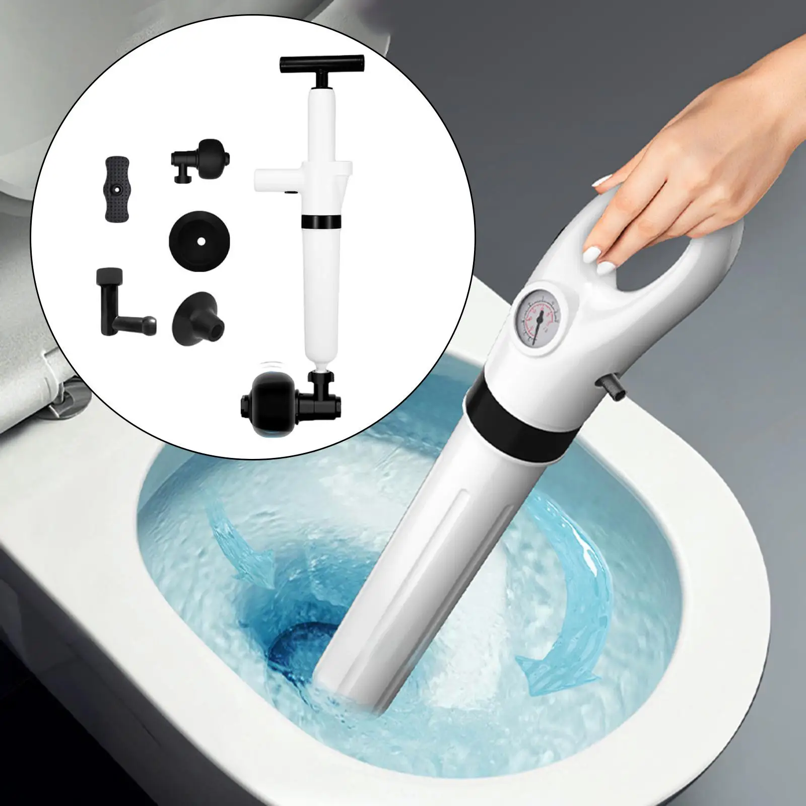Air Drain Blaster Kit Bathroom High Pressure Toilet Plunger Kit for Shower