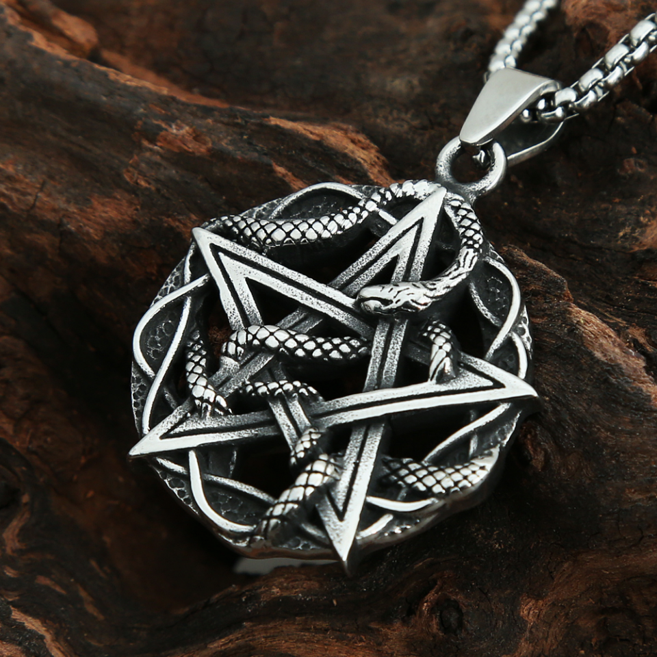 Vintage Edelstahl Pentagramm Spirale Anhänger Halsketten Für Männer Punk Biker Mode Amulett Schmuck Geschenke Dropshipping – Detail 4