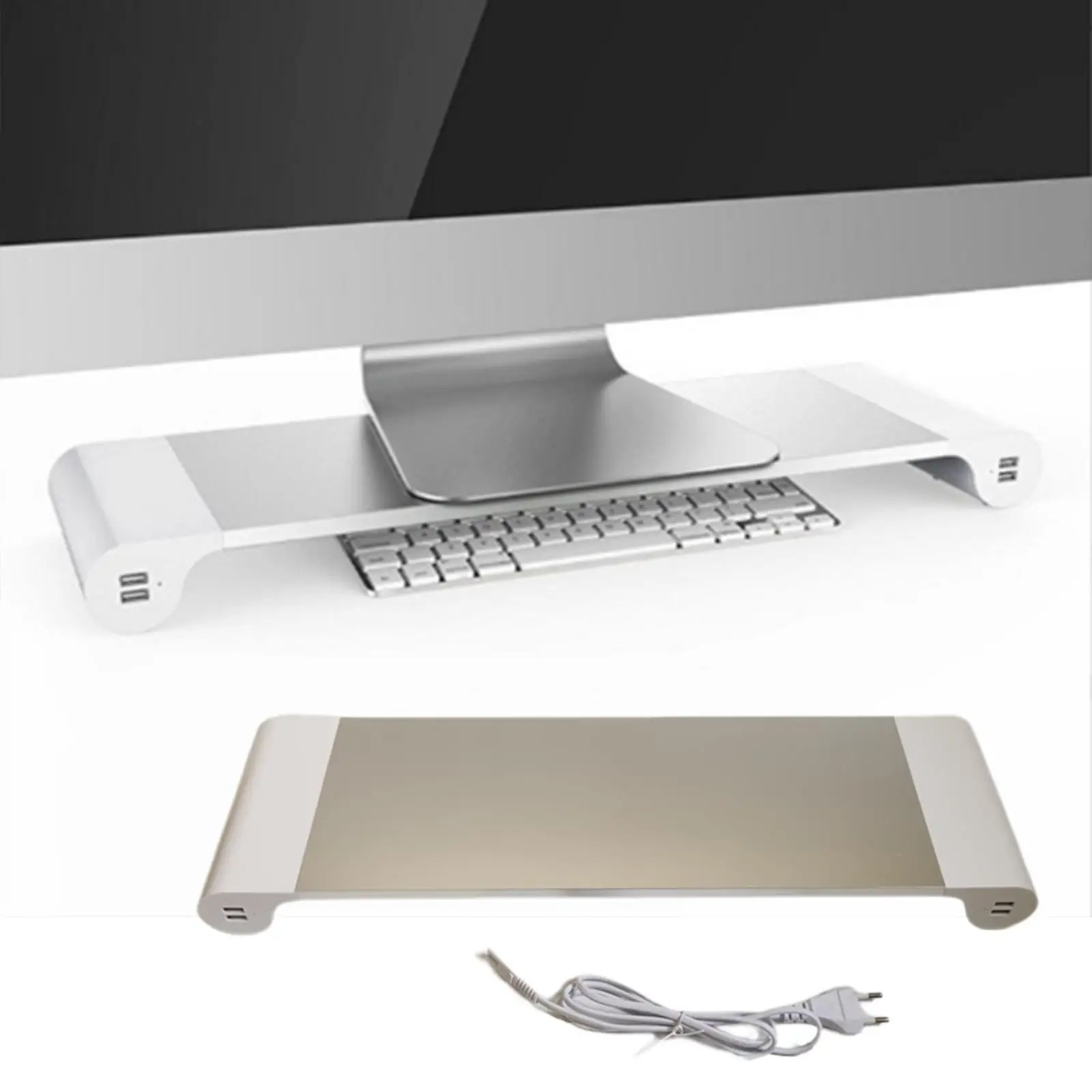 Desktop Screen Monitor Stand Riser with 4 USB Ports Desk Accessories Simple Desktop Monitor Heightened Rack EU Power Adapter