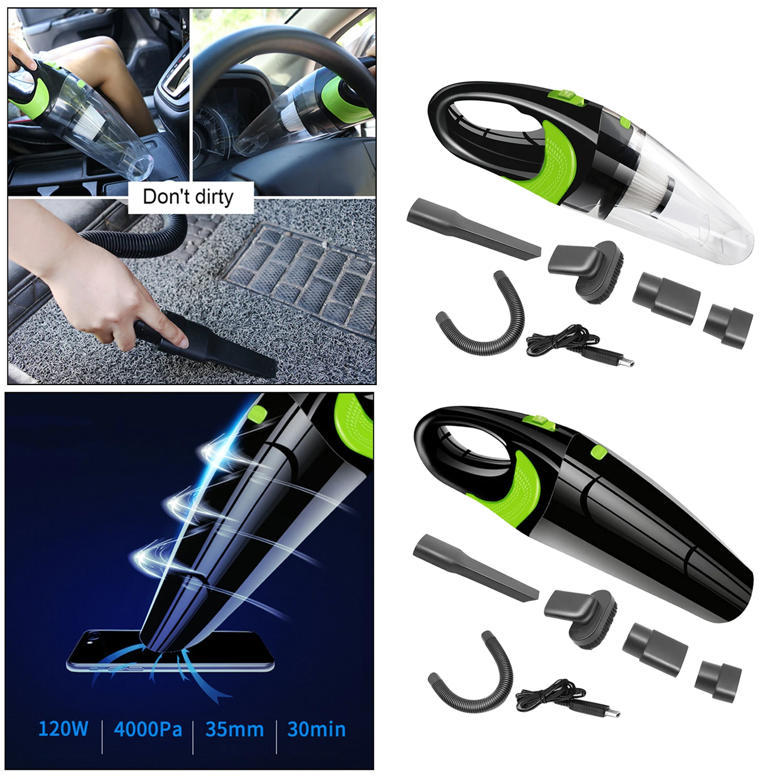 Handheld Car Vacuum 4000PA Rechargeable Wet/Dry for Car Auto Pet Cleaning