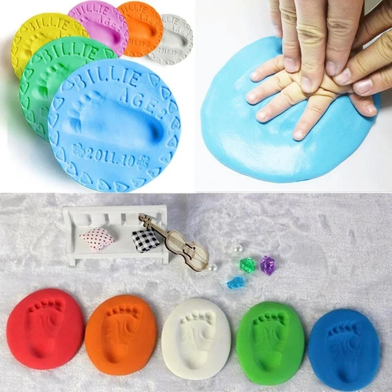 2Pcs Baby Care Air Drying Soft Clay Baby Handprint Footprint Imprint Kit Casting Parent-Child Hand Inkpad Fingerprint Kids Toys souvenirs for a newborn baby boy