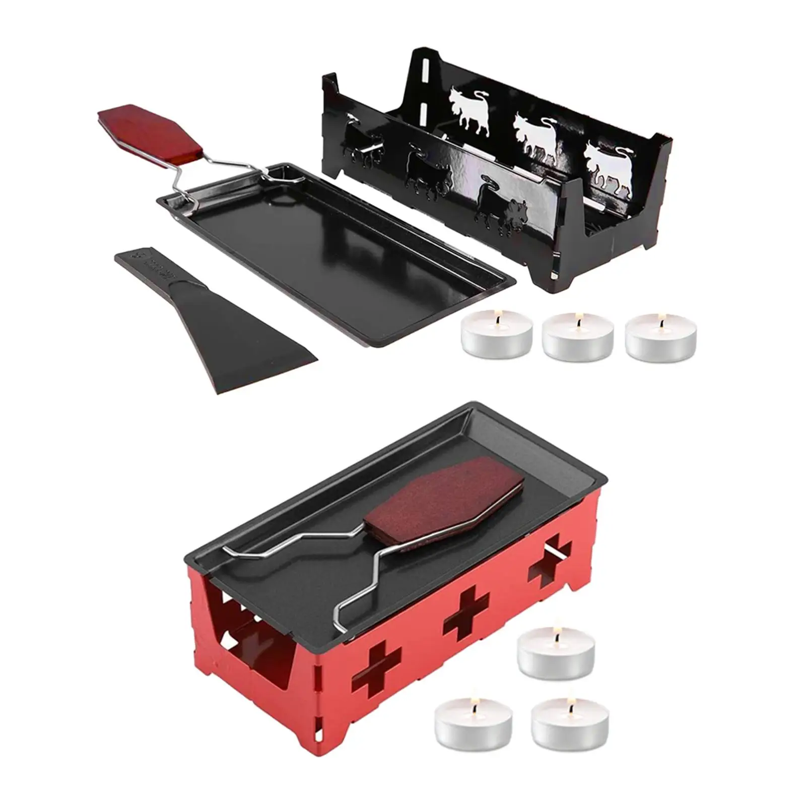 Portable Cheese Raclette Set with Foldable Handle Candlelight Raclette for Camping Home Kitchen Grilling BBQ