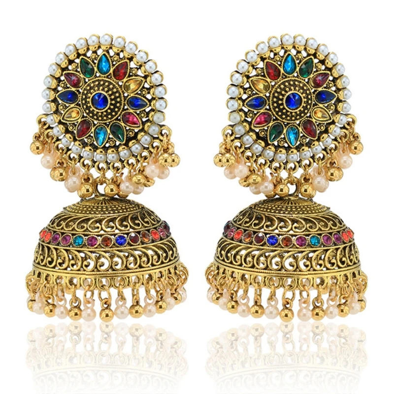 New Bollywood Indian Fashion Diamond Party Gold Earrings With Gold Shell 