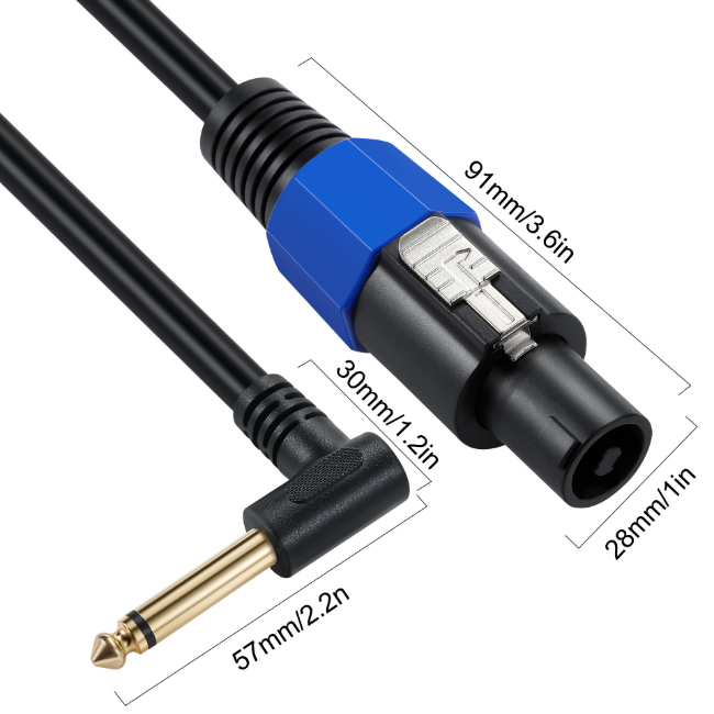 Description Picture 3 of item1/4 TS Female to Speakon Speaker Cable Speakon to 6.35 mm Mono Jack Adapter 6.5mm Male Right Angled 1/4" to Twist Lock Speak-On