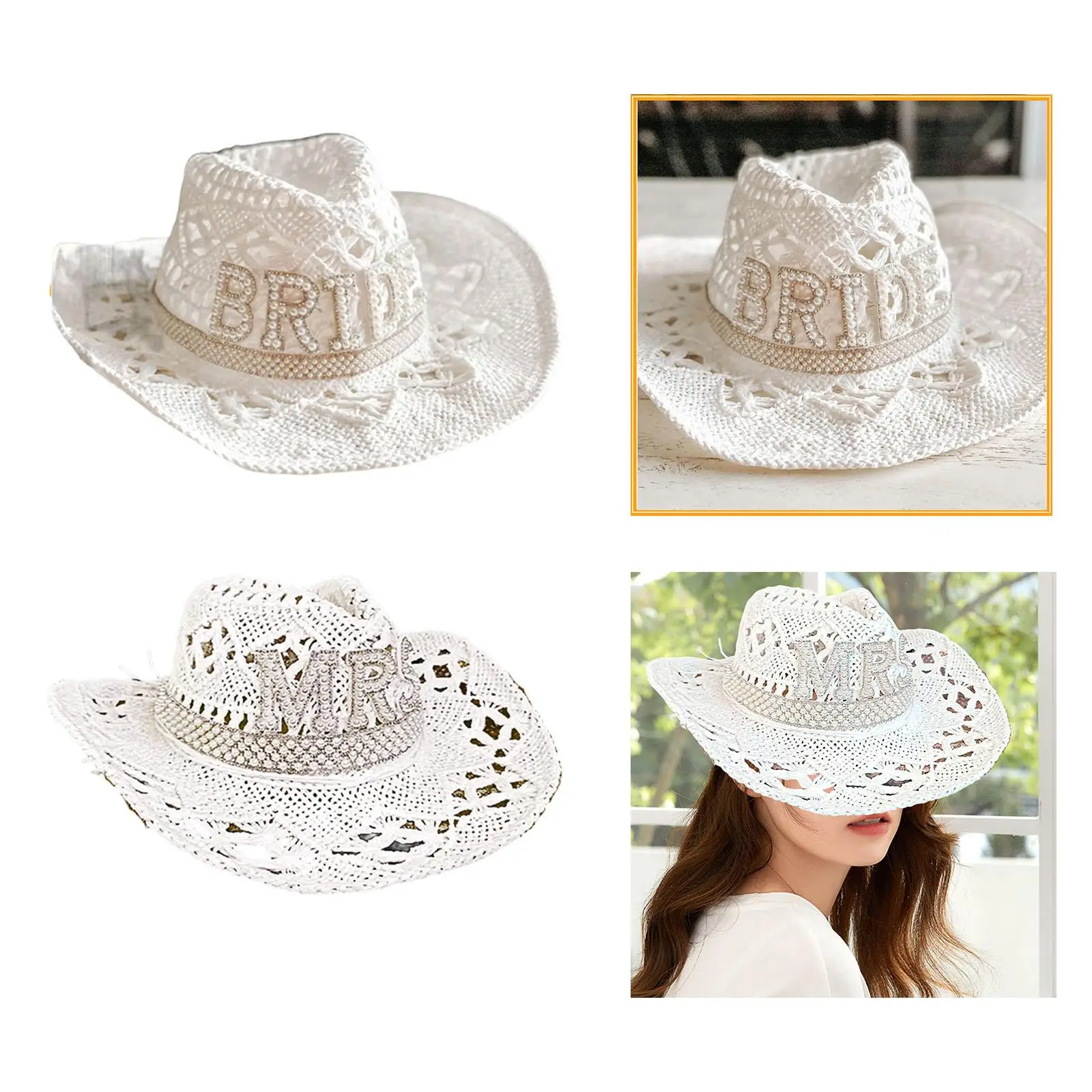 Western Decor Cow Boy Hats Costumes Accessories Wide Brim Sun Hat Adult Girls Women Hat for Bridal Summer Outdoor Wedding