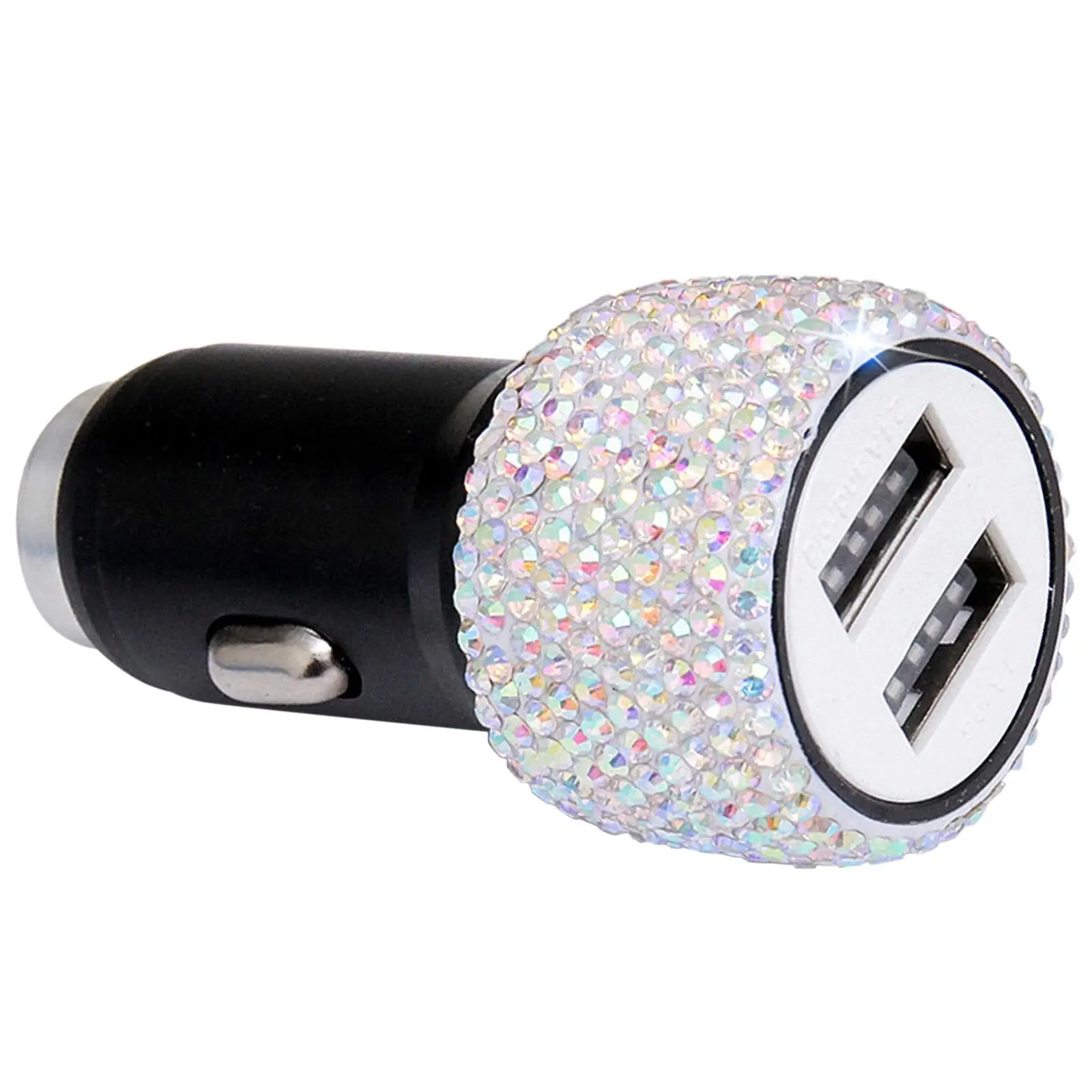 12-24V Dual USB Car Charger Adapter for Samsung Fast Charging Adapter Crystal Diamond-mounted Car Phone Safety Charger Holder