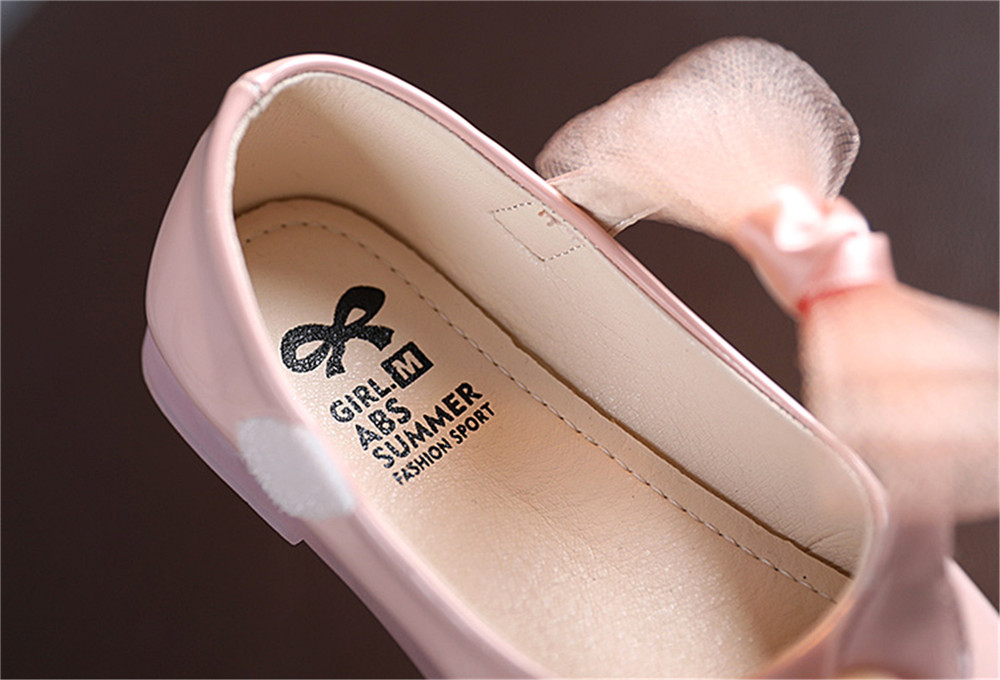Mädchen Leder Schuhe, Einfarbig Weiche Sohle Flache Schuhe mit Dekorative Bogen Knoten, blass Rosa/Beige/Schwarz – Detail 9