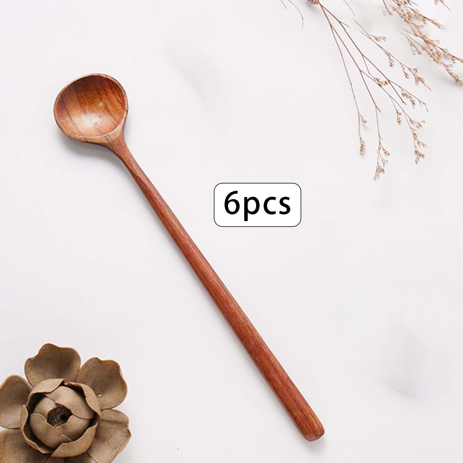 6x Handmade Long Spoons, Tableware Cooking Spoons Honey Jam Spoon Honey Spoon Cutlery for Seasoning Honey Cooking Sugar Stirring