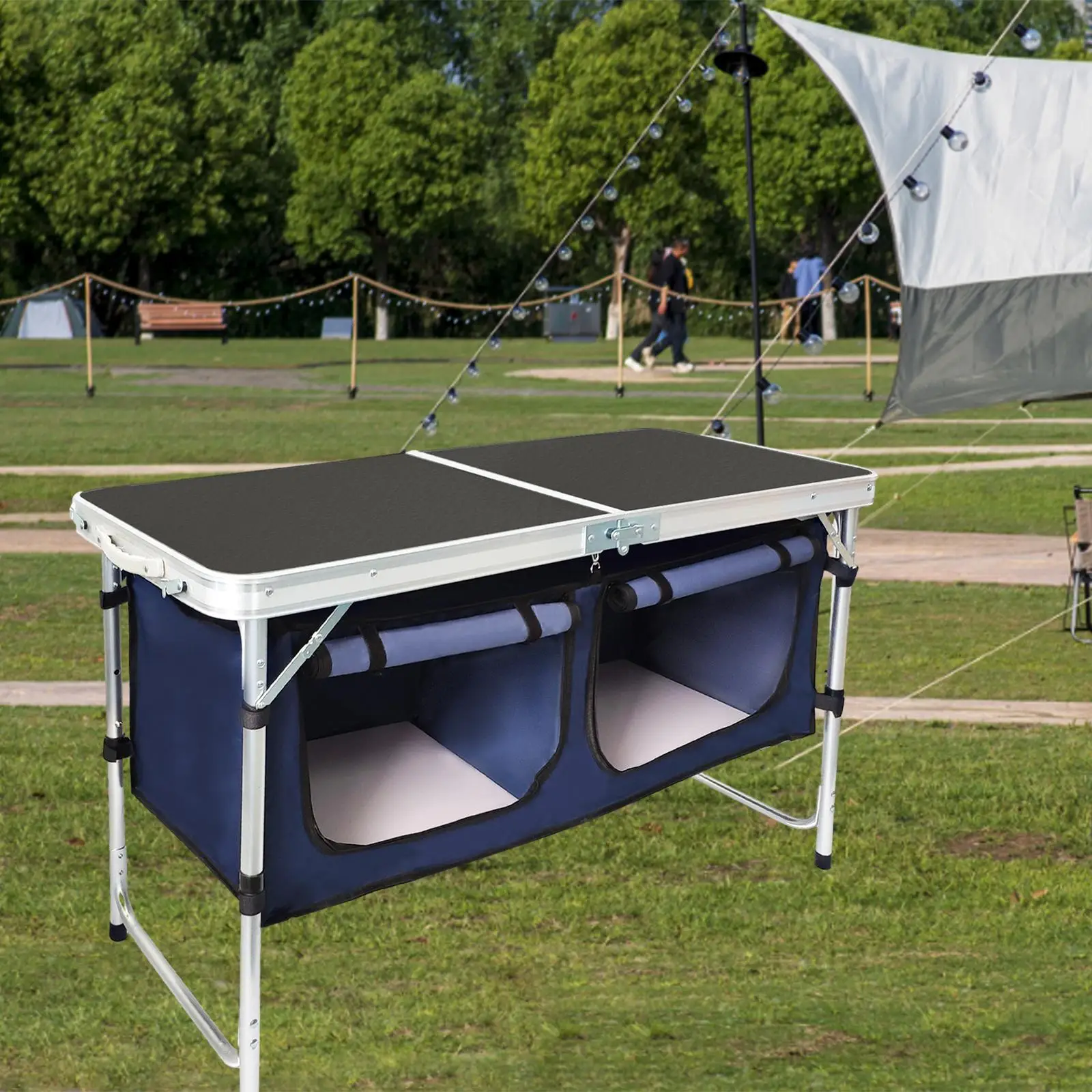 Folding Courtyard Table with Storage Compartment Camping Table Folding Table for BBQ Beach Indoor Outdoor Picnic Travel