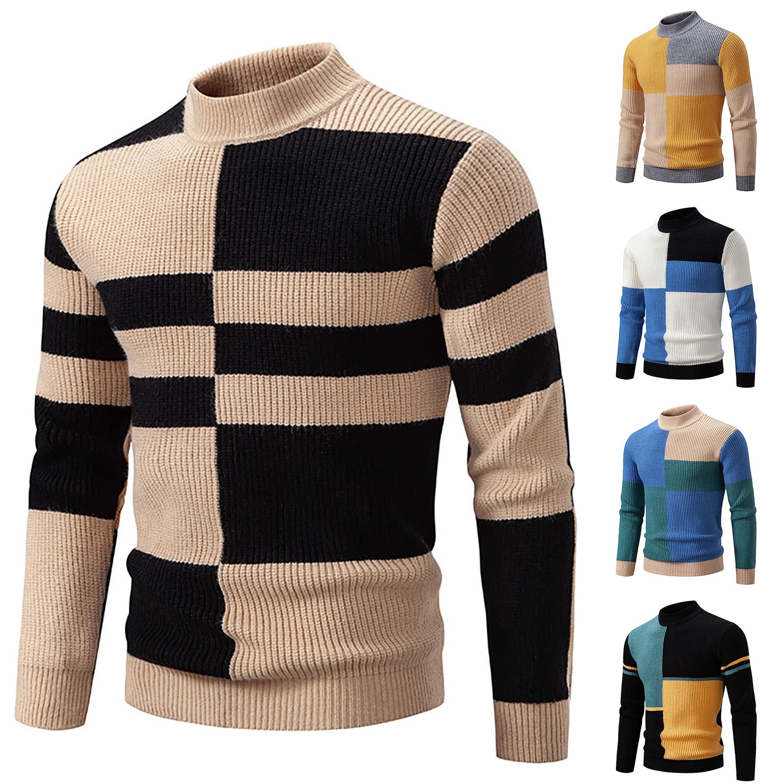 Description Picture 2 of item2023 Winter New Men's Half Turtleneck Matching Pullover Sweater Wool Jacket for Men Long Trench Coat for Men Silk Coats for Men