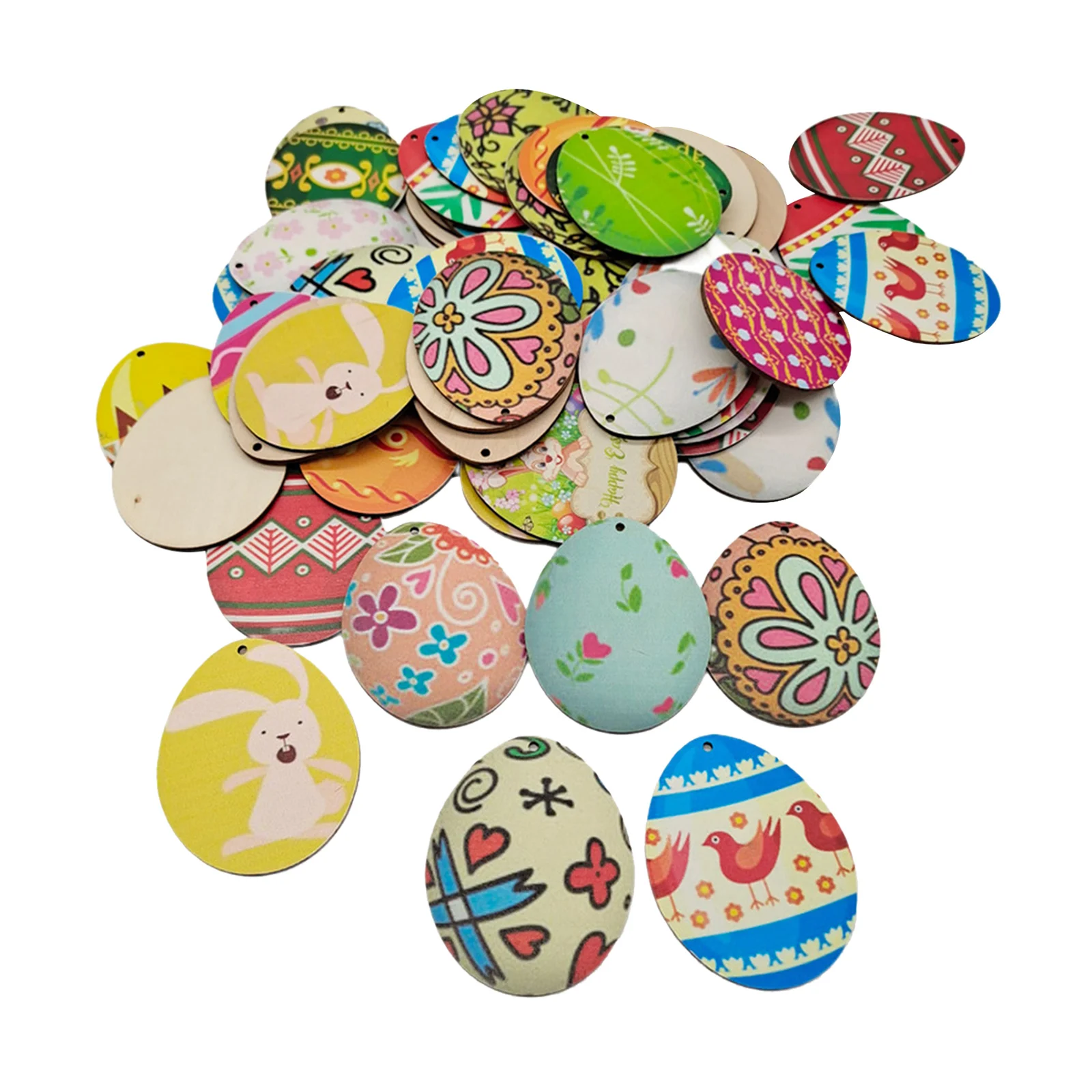 50 Pieces Color Ful Easter Wooden Ornaments for Crafts Easter Egg Wood