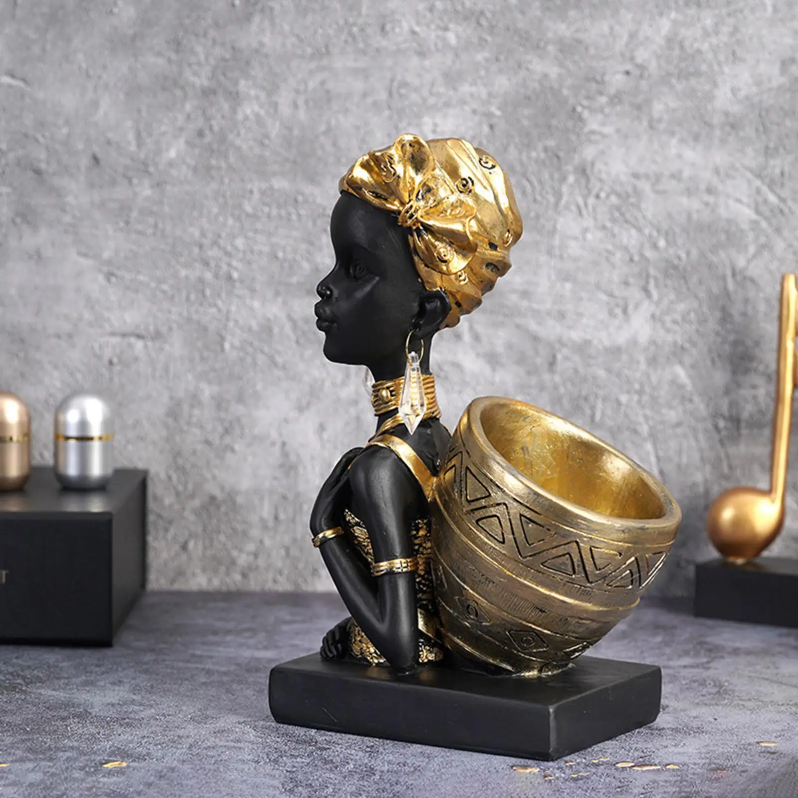 Tribal Lady Statue Sculpture African Table Centerpieces Resin Modern Decor Craft Ornament for Tabletop Office Bedroom Table Desk