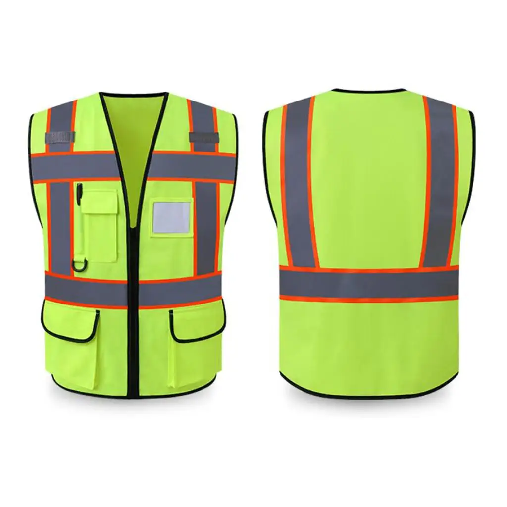 Fluorescent Yellow Safety Vest with Reflective Strips for Construction
