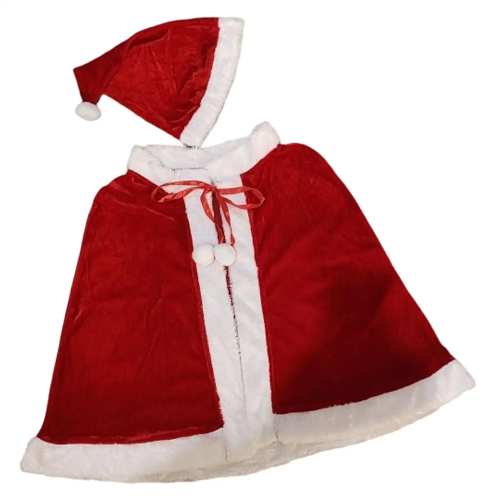 Children Christmas Shawl Christmas Cloak W/ Hat Lace up Dress up for Holiday New Year Carnival Xmas Props