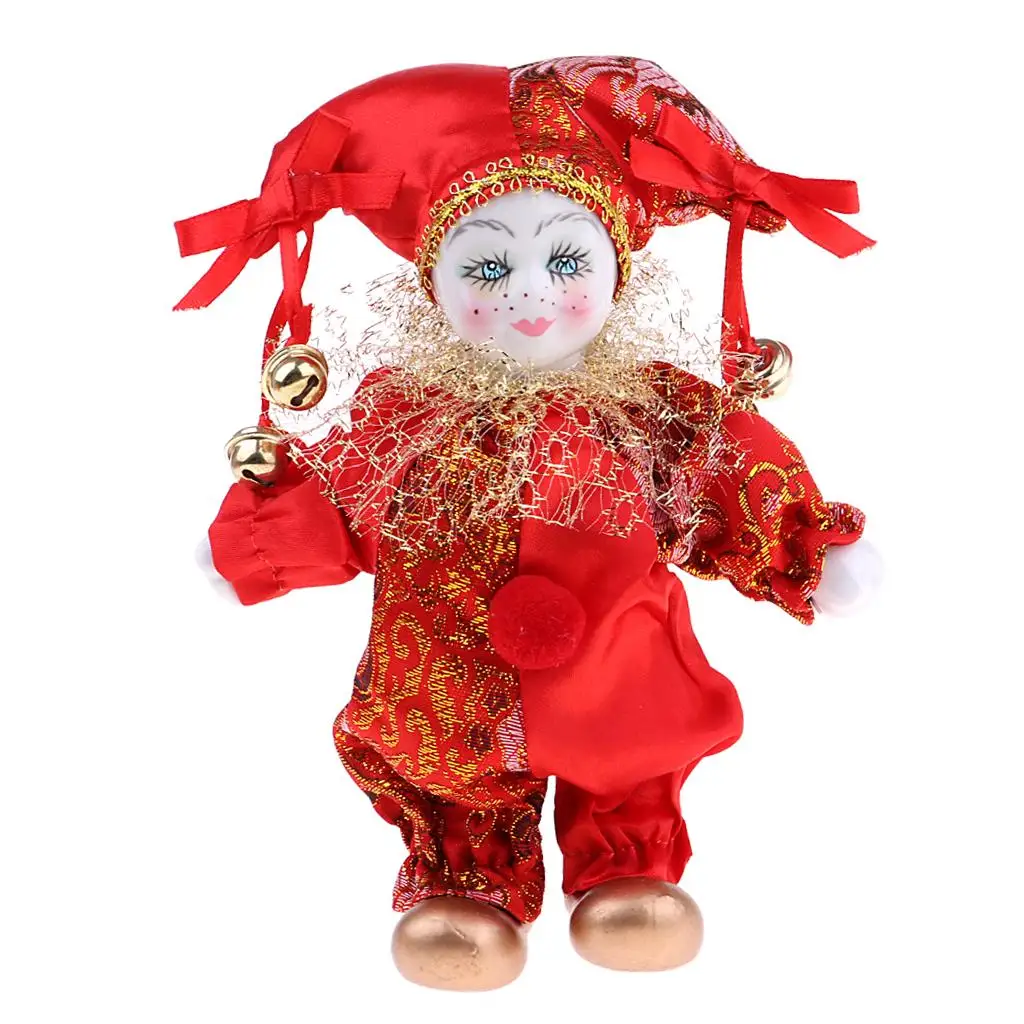 Porcelain Dolls Collectible 16cm Large Harlequin Doll in Red Costume,