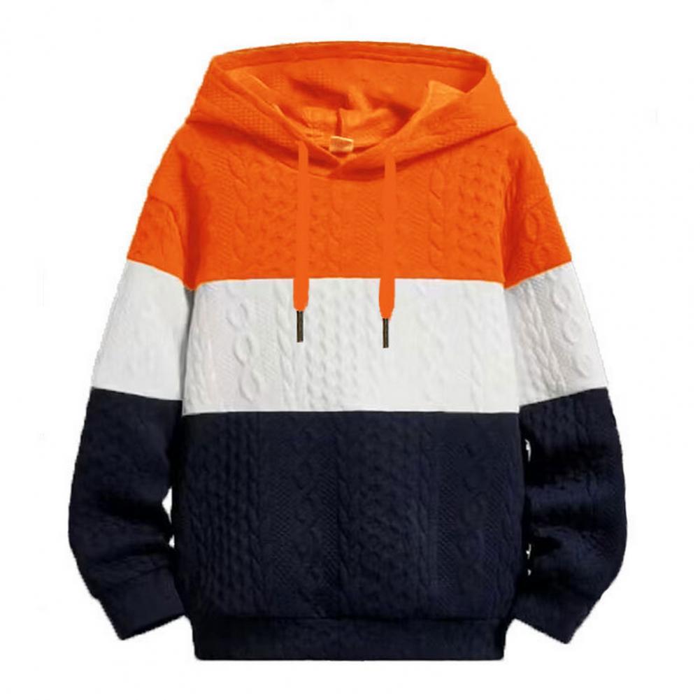 Description Picture 4 of itemFall Winter Hoodie Men Drawstring Applique Colorblock Knitted Elastic Cuff Hooded Loose Casual Men Top  Sweatshirt