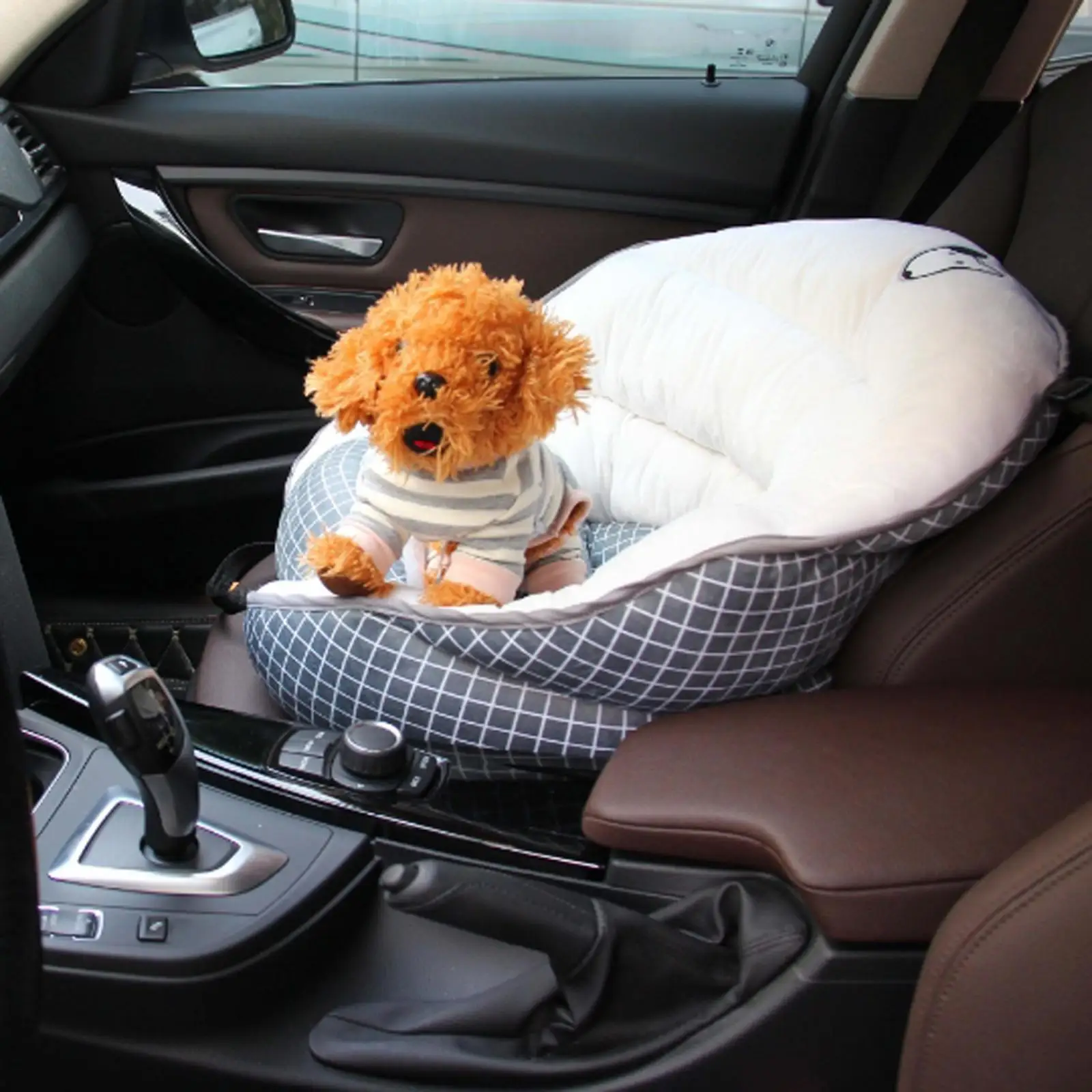 Dog , Fully Detachable and Washable Seat Travel Seat Dog Bed for Car with Storage Pockets and Safety Leash