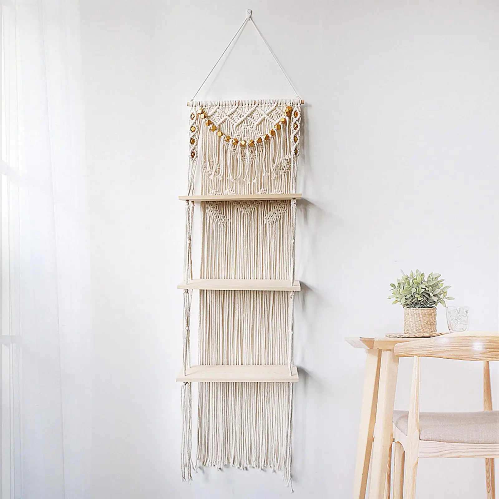 Macrame Wall Hanging Shelf Woven Tapestry Magazine Book Holder for Living Room