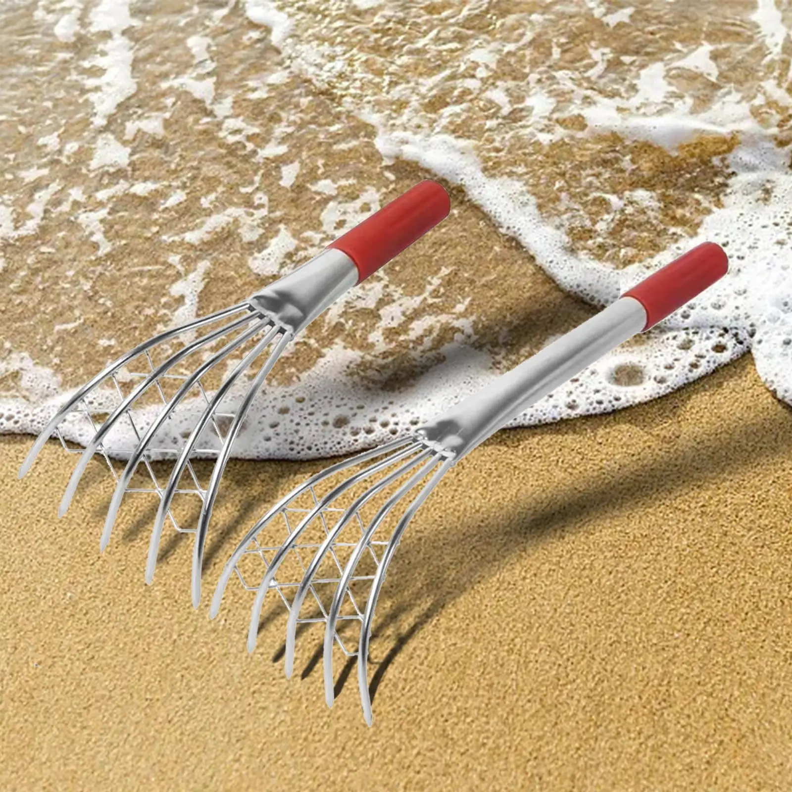 Claw Rake with Mesh Net with Ergonomic Handle Bonsai Hook Rake Handled Shells Clam Digger for Weeding Beach Digging Tools