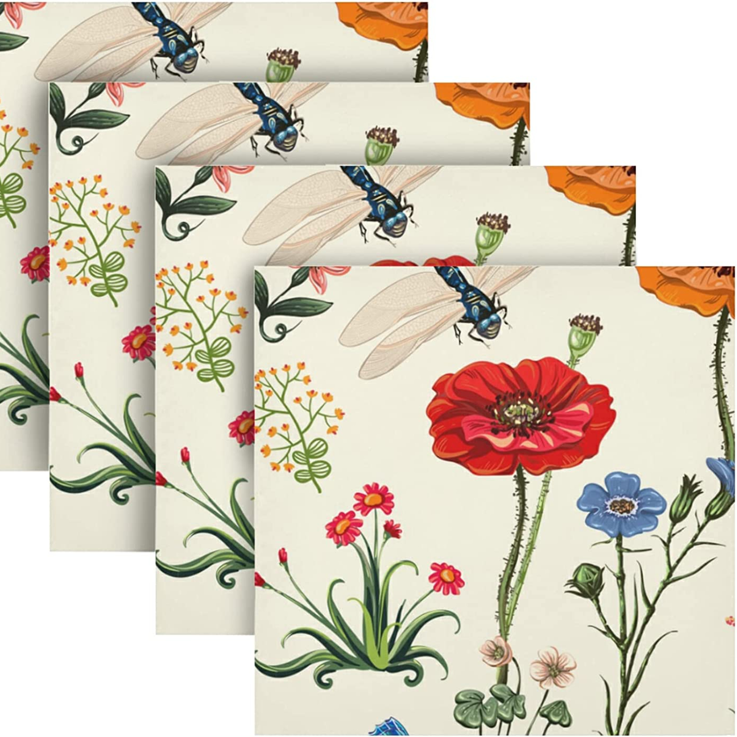 Description Picture 6 of itemVintage Dragonfly Floral Table Napkins Wedding Decoration Leaves Reusable Cloth Napkins for Dining Table Holiday Party Decor